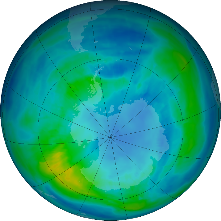 Antarctic ozone map for 14 April 2016